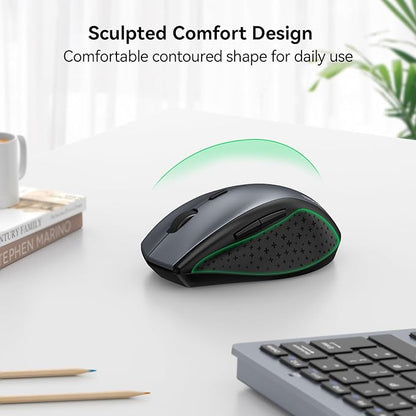 TECKNET Wireless Mouse, 2.4G USB Computer Mouse with 6-Level Adjustable 4800 DPI, Silent Quiet Click，30 Months Battery, Ergonomic Grips, 6 Buttons Portable for PC, Chromebook, Mac - Grey