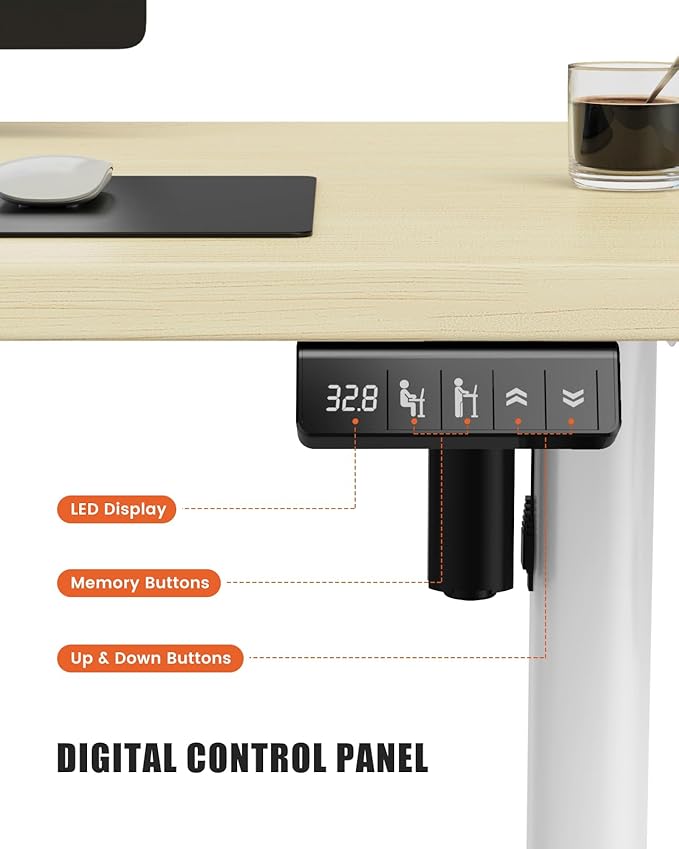 Electric Standing Desk Adjustable Height Stand Up Desk, 55" x 24" Sit Stand Desk, Low Noise Home Office Desk, Computer Desk with Splice Board, Child Lock & Memory Function, Maple