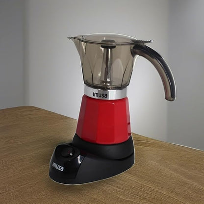 IMUSA 6 or 3 Cup Electric Espresso Coffee Maker with Cool-touch Handle, Red | Detachable Base, Visual Brewing Indicator, Durable Aluminum Construction, Ideal for Cuban and Italian Coffee
