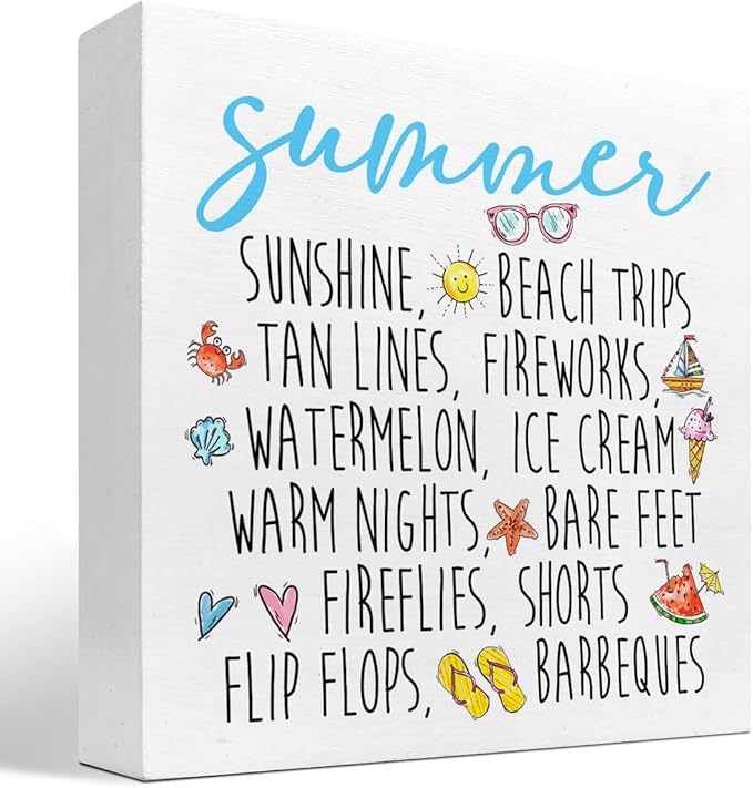 Funny Summer Wood Box Signs,Summer Collections Wooden Sign Desk Decor,Beach Wood Sign Decor,Summer Decorations for Home Office Shelf Table Decor