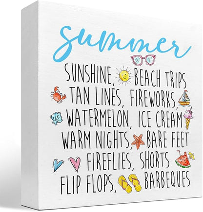 Funny Summer Wood Box Signs,Summer Collections Wooden Sign Desk Decor,Beach Wood Sign Decor,Summer Decorations for Home Office Shelf Table Decor