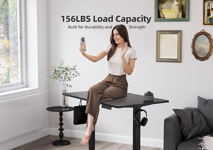 YDN 48 x 24 Inch Black Electric Standing Desk | Adjustable Height, Sit Stand, Cable Management, Ergonomic, Home Office