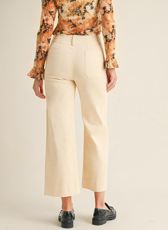 miduo Womens High Waisted Cropped Wide Leg Stretchy Straight Pants Trousers with Pockets