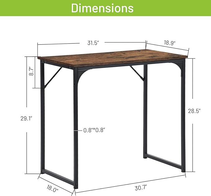 FurnitureR 31.5" Home Office Table Simple Style Computer Desk Laptop PC Writing Table Sturdy Metal Frames for Study Room, Rustic Brown