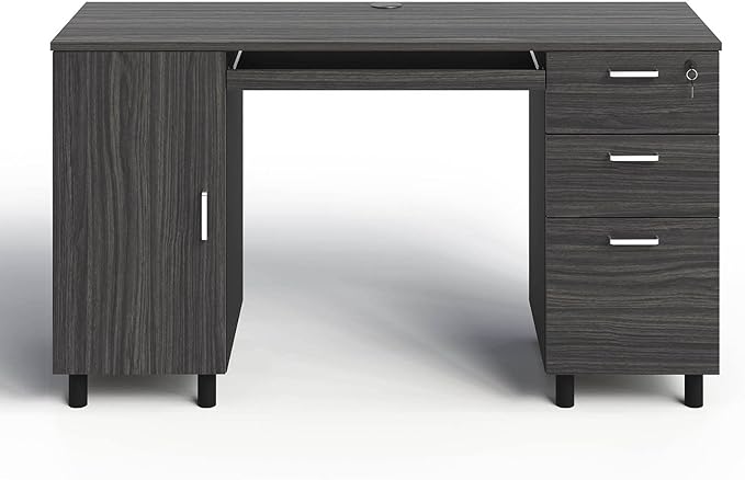 Modern Design By Crafts & comfort Venice Computer Desk - Office Desk with 3 Drawers & CPU Storage Cabinet - Laptop Workstation with Keyboard Tray & Cable Hole - Home & Office Supplies -Slate/Black