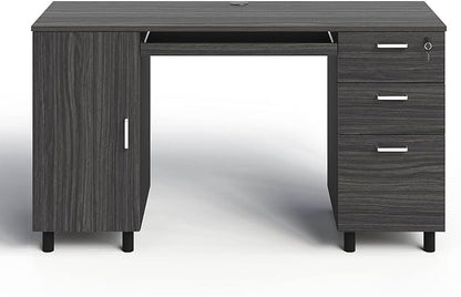 Modern Design By Crafts & comfort Venice Computer Desk - Office Desk with 3 Drawers & CPU Storage Cabinet - Laptop Workstation with Keyboard Tray & Cable Hole - Home & Office Supplies -Slate/Black