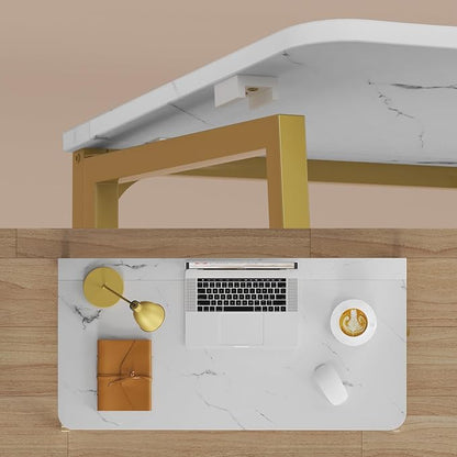 WOHOMO Folding Desk, 39.4" Foldable Computer Table for Small Spaces, Gold | Easy Assembly and Fold, Sturdy Home office desks for Study Bedroom Dorm Space Saving Writing Work Apartment
