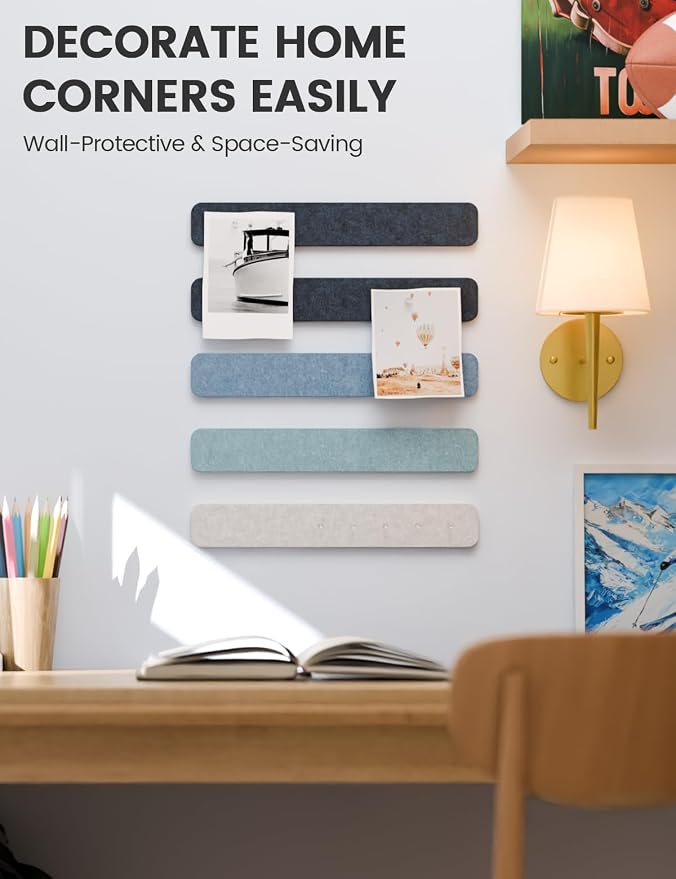 Fluxynara 13" x 2" Felt Wall Panels, Ocean Gradient | 5-Pack Cork Board Alternative with 35 Push Pins, Adhesive Mounting for Bedroom Door or Home Office