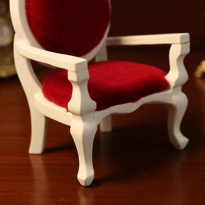 Dollhouse Chair Miniature Furniture Retro Vintage Chair Wooden Accessories 1:12 Chairs Upholstered Victorian Carved Armchair for Christmas Decoration Ornament (C)