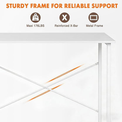 Sweetcrispy 32-Inch Small Computer Desk for Bedroom, Light White | Gaming Writing Work and Study Desk for Home Office, Sturdy Metal Frame and Compact Modern Design with X-Shaped