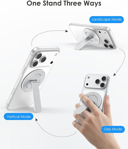 Magnetic Phone Stand for Magsafe, Ultra-Slim Snap-on Phone Holder Kickstand,180° Adjustable Angle Damping Design Cellphone Grip, Silver
