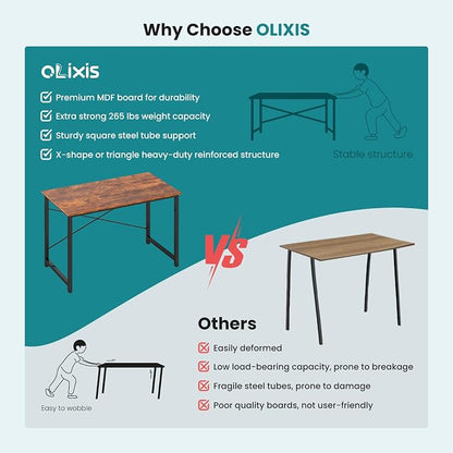 OLIXIS Computer Desk, Home Office Desk, Study Table 47 Inch | Gaming Writing Work Station, Metal Frame Sturdy Durable, Easy Assembly Bedroom, Simple Rustic Style