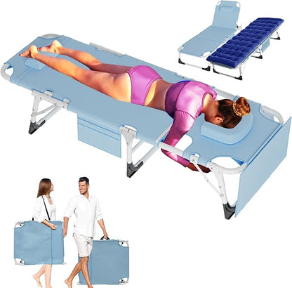 ABORON 3 in 1 Sun Tanning Chair, Heavy Duty Folding Chaise Lounge Chairs, Oversized with Mat/Pillow/Face Arm Hole, for Beach Pool Lawn Yard Patio