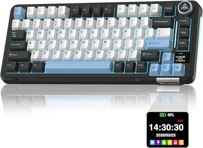 SOLAKAKA A75 PRO Black Gaming Keyboard 75% Wireless Mechanical with Screen and Knob, RGB Backlit Hot Swappable Gasket Pre-lubed PBT Keycaps for PC/Mac/Win