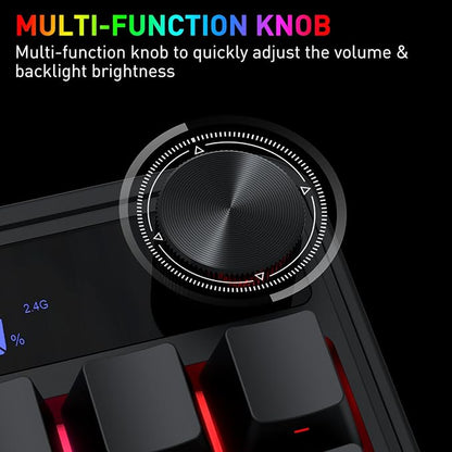 Redragon K526 PRO Wireless RGB Membrane Gaming Keyboard, LED Screen & Knob | See Battery, Mode & Time at a Glance, 0-Delay Tri-Mode, One-Touch Backlit & Media Adjust, 26-Key Anti-Ghost for Combo-Strike