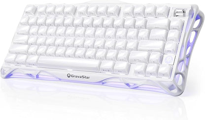 GravaStar Mercury K1 75% Wireless Mechanical Gaming Keyboard RGB Backlit | Gasket Mount, Hot Swappable Linear Switches, Creamy Sound Keyboard, 2.4GHz/USB-C/Bluetooth 5.0, for Win/Mac【Opaline White】