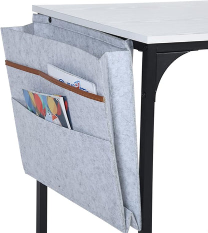 FurnitureR 31.5 inch Small Study Writing Table with Storage Bag Space Saving for Home Office, Modern PC Metal Frame Computer Desk, White