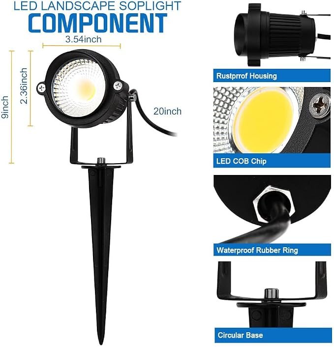 5W Spot Lights Outdoor 5000K Daylight White Flag Pole Light 12V~24V AC/DC LED Landscape Spotlights, Waterproof Low Voltage Landscape Lighting for Yar (2)