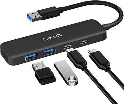 Dual USB C USB A 3.0 Hub: USB Hub 4 Ports with 2* USB-C 3.0 and 2* USB-A 3.0, Ultra Slim Portable USB Splitter Adapter for Laptop, PS4, Flash Drive, HDD, Xbox, Printer, Mouse, Keyboard, Computer