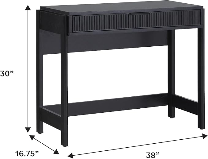 Walker Edison Office Writing and Computer Desk Spacious Desktop, Complementary in Living Spaces, 38 Inch, Reeded Black