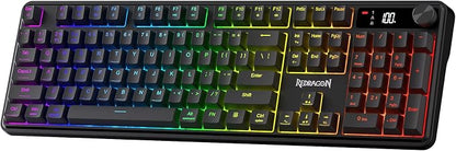 Redragon K526 PRO Wireless RGB Membrane Gaming Keyboard, LED Screen & Knob | See Battery, Mode & Time at a Glance, 0-Delay Tri-Mode, One-Touch Backlit & Media Adjust, 26-Key Anti-Ghost for Combo-Strike