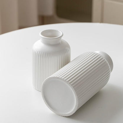 Large Modern Ceramic Vase Set, White Ribbed Matte Design, 10 Inch Tall, 4 Inch Width, 3-Piece Decorative Vases for Home, Living Room, Office (XL Matte Glaze White)