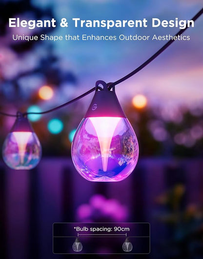 Govee Clear Bulb Outdoor String Lights, 48ft IP67 Patio & Backyard Lights | 15 RGBWIC Dimmable LED Bulbs, 111 Modes, Music Sync, IP67 Waterproof & Shatterproof, Work with Alexa, Google & Matter