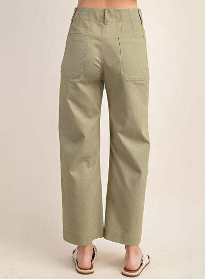 miduo Womens High Waisted Cropped Wide Leg Stretchy Straight Pants Trousers with Pockets