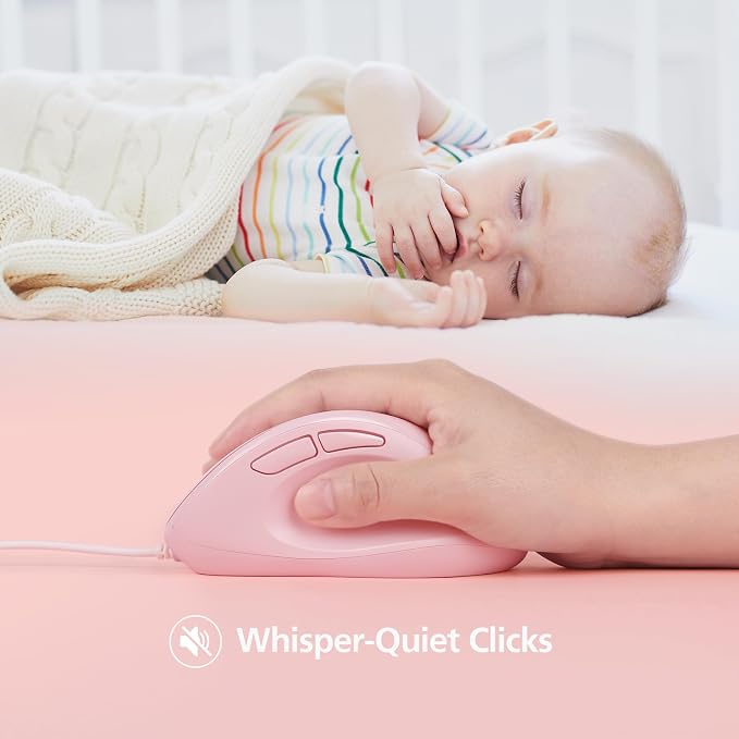 Micropack Ergonomic Mouse Wired for Laptop, PC Computer and Desktop, Ergo Mouse Vertical with Silent Clicks, Up to 3200 DPI Adjustable Mouse Sensitivity, Pink