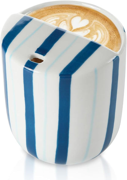Ceramic Mug with Sip Hole 10 oz Deep and Light Blue Red Striped Ceramic Coffee Mug Hand Painted Travel Mugs Heat Resistant Non Slip Built in One Lid Mugs for Coffee Lovers Appreciation Gift