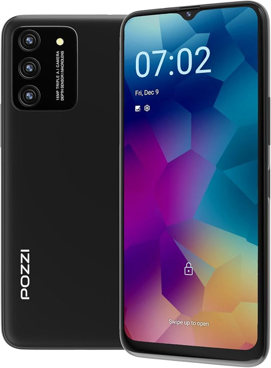 POZZI NEO 1, Unlocked Android Cell Phone for Kids and Seniors, 6.57 inch HD+ Display, 4GB RAM + 64GB, 5000mAh Battery, Dual SIM 4G LTE Smartphone, 16MP Triple AI Camera, Black, T-Mobile