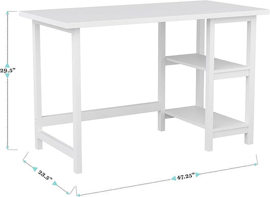 Martha Stewart Beckett Modern Trestle Desk with Open Side Shelving in White Wood Grain Finish