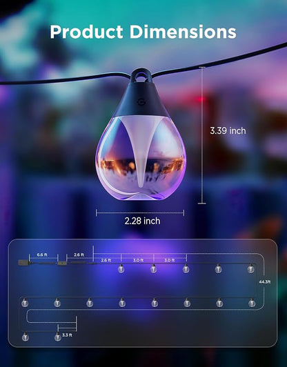 Govee Clear Bulb Outdoor String Lights, 48ft IP67 Patio & Backyard Lights | 15 RGBWIC Dimmable LED Bulbs, 111 Modes, Music Sync, IP67 Waterproof & Shatterproof, Work with Alexa, Google & Matter