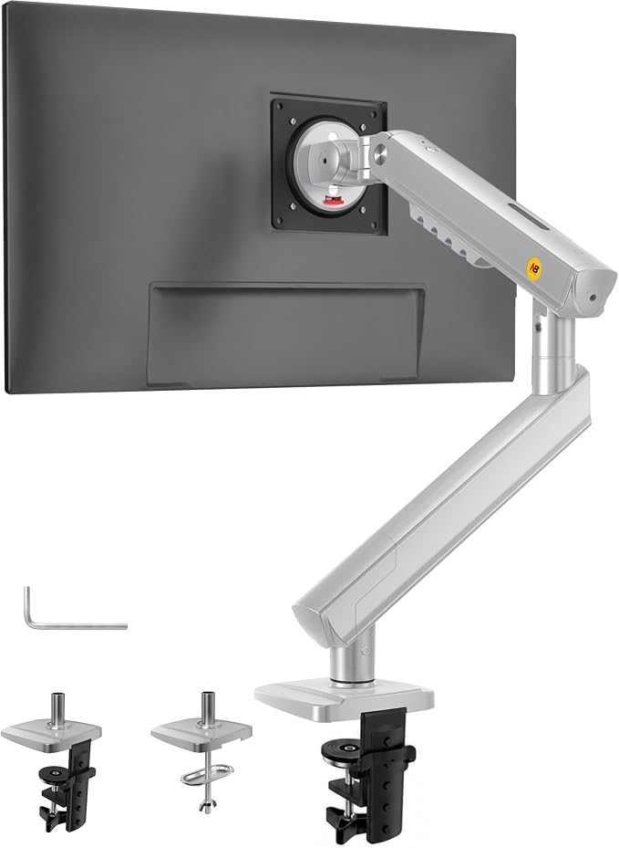 NB SmooVex™ Single Computer Monitor Mount, Monitor Stand fits up to 32 Inch, Mechanical Spring Monitor Arm, VESA 75/100 mm, Model-A5 (Silver)