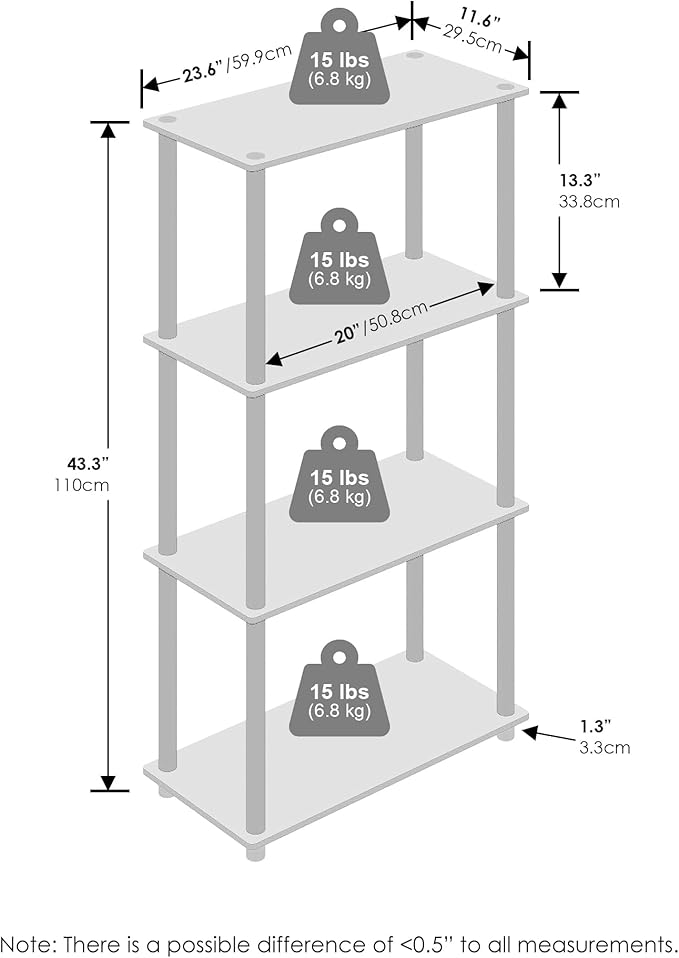 Furinno Turn-N-Tube 4-Tier Multipurpose Shelf Display Rack, Shelving Unit, Bookcase, Pink/White