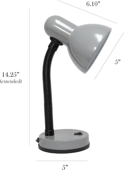 Simple Designs LD1003-SLV-LB 14.25" Basic Metal Desk Lamp with Flexible Hose Neck for Office, Living Room, Bedroom, College Dorm, Bookshelf, Silver, with Feit LED Bulb Included