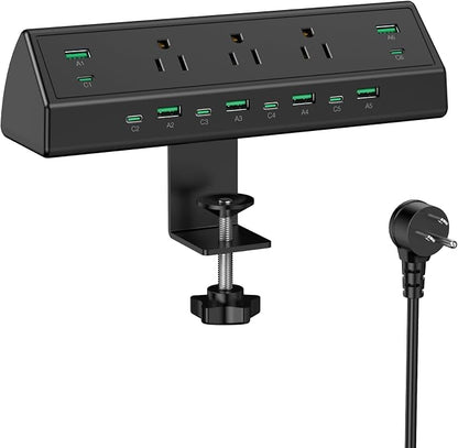 Jgstkcity 90W Desk Clamp Power Strip,12 USB Ports (6 PD 45W USB-C),Surge Protector,ETL Listed Power Hub Extension Cord,Fast Charging Station for Home Office Desk Edge Mount (Black,12 USB-90W)