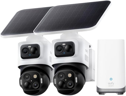 eufy Security eufyCam S4 2-Cam Kit, 4K Solar Wireless Outdoor Security System,3-Lens Bullet-PTZ cam, 360° Coverage,Cross-Cam Track, AI Facial Recognition, 8X Zoom,0 Monthly Fee,Expandable up to 16TB