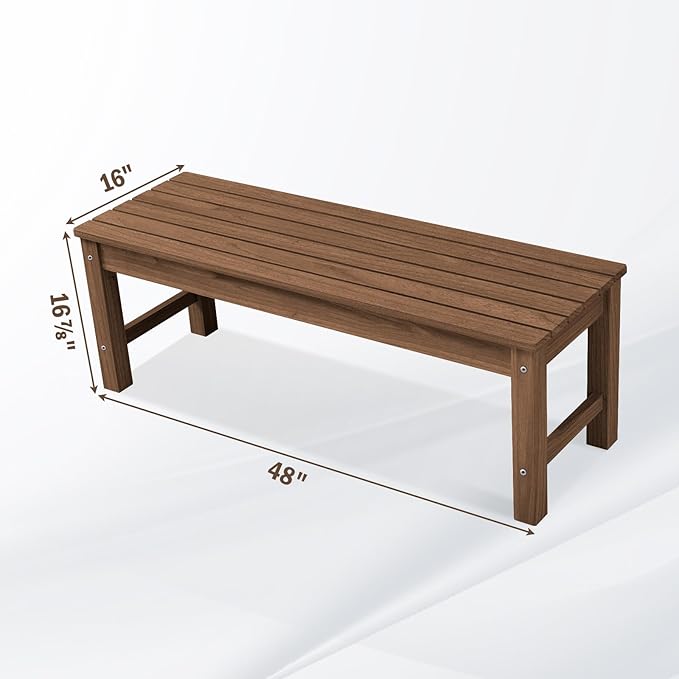 Psilvam 2-Person Outdoor Poly Lumber Patio Backless Bench, Fade-Resistant & Odor-Free Poly Lumber Patio Furniture, Weatherproof, Suitable for Garden, Porch and Park, 700 Lbs Support (1, Light Brown)
