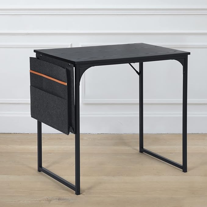FurnitureR 31.5 inch Small Study Writing Table with Storage Bag Space Saving for Home Office, Modern PC Metal Frame Computer Desk, Black