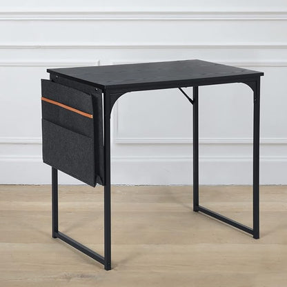 FurnitureR 31.5 inch Small Study Writing Table with Storage Bag Space Saving for Home Office, Modern PC Metal Frame Computer Desk, Black