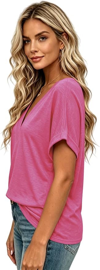 T Shirts Short Sleeve V Neck Tees Womens Tops Beach Vacation Fashion Clothes 2026 Casual Summer Spring Fall Outfits