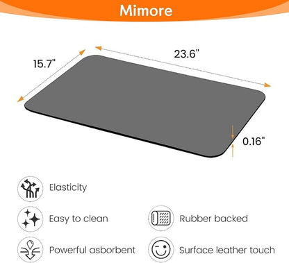 Mimore Coffee Mat - 16x24 Inch Grey Countertop Mat - Absorbent, Hides Stains, Rubber Backed - Dish Drying Mat Fits Under Coffee Maker, Espresso Machine