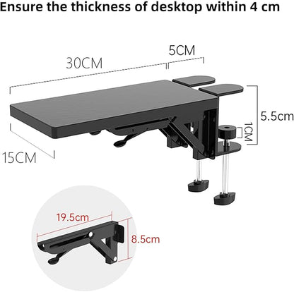 Ergonomics Desk Extender Tray, 11.8"x5.9" Punch-Free Clamp on, Foldable Keyboard Drawer Tray, Table Mount Arm Wrist Rest Shelf, Computer Elbow Arm Support
