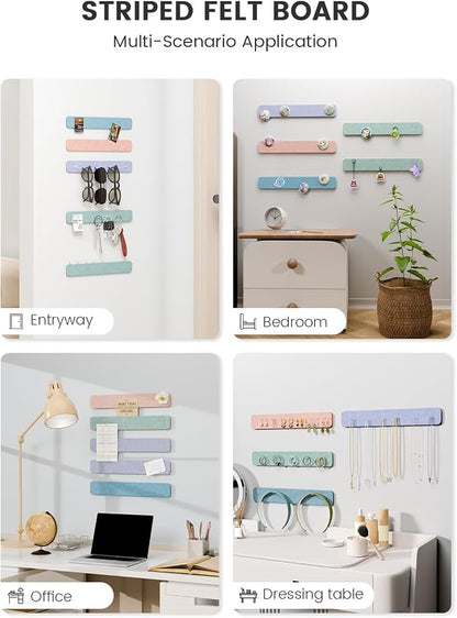Fluxynara 13" x 2" Felt Wall Panels, Coastal Haze | 5-Pack Cork Board Alternative with 35 Push Pins, Adhesive Mounting for Bedroom Door or Home Office