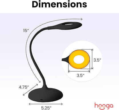 Hooga Desk Lamp, Blue Light Blocking, 3 Color Modes, 1600K Amber, Red, 4000K Full-Spectrum White Light. Office Lamp. Dimmable Reading Lamp. Reduces Eye Strain. Rechargeable. Circadian Rhythm Friendly.