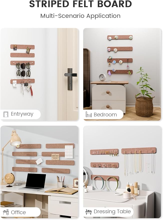 Fluxynara 13" x 2" Felt Wall Panels, Terracotta | 8-Pack Includes 50 Push Pins and Adhesive Tabs for Photos, Notes and Decor in Bedroom Doors, Home Office or Studios