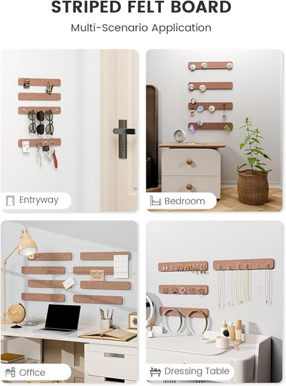 Fluxynara 13" x 2" Felt Wall Panels, Terracotta | 8-Pack Includes 50 Push Pins and Adhesive Tabs for Photos, Notes and Decor in Bedroom Doors, Home Office or Studios