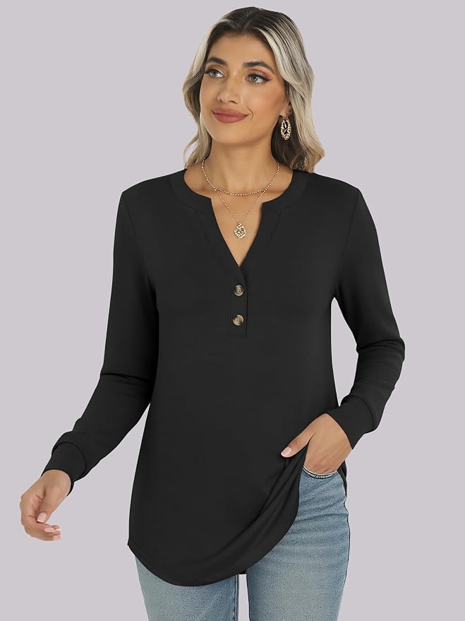 ANRABESS Women's Long Sleeve Shirts 2026 Spring Fashion Dressy Casual Tops Trendy Henley Blouses Cute Work Outfits Clothes