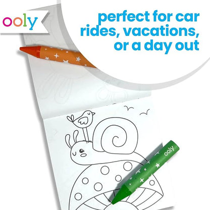 Ooly Kids Travel Activity Kit – 9 Jumbo Crayons & 48 Coloring Pages, Car Crafts for Kids, Mess-Free Road Trip Art Set, Airplane Activities – Garden Pals
